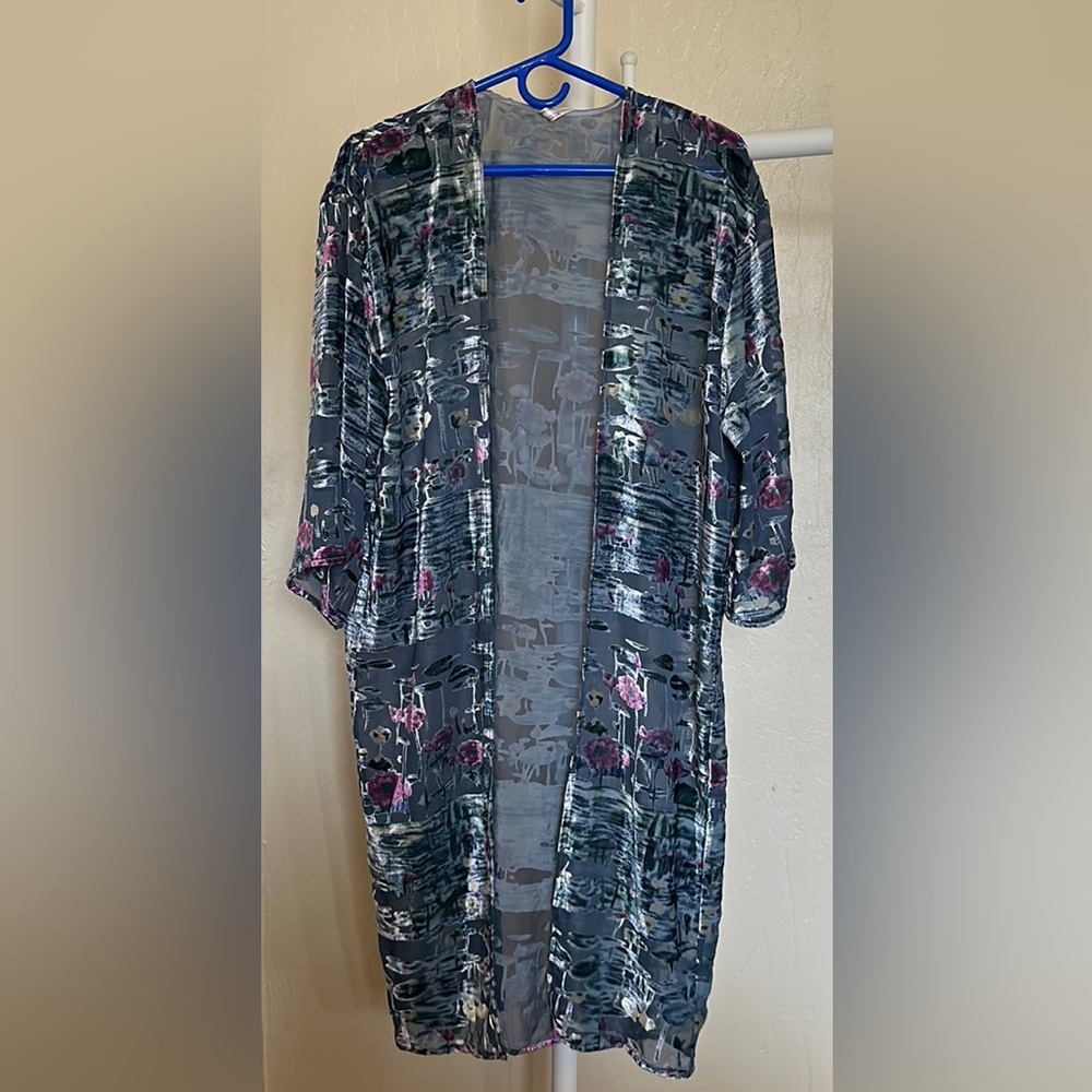Anthropologie Sheer Floral Kimono - Blue and Pink